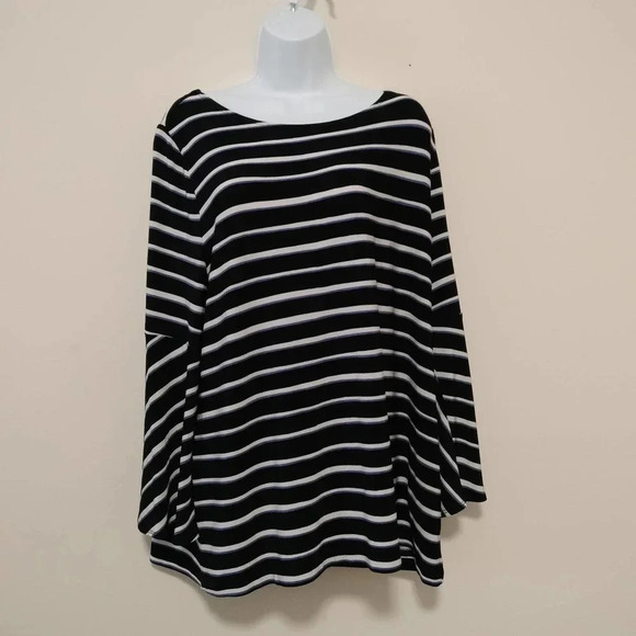 Chico's Travelers Size 3 Striped Top Flutter Sleeves - Picture 6 of 7